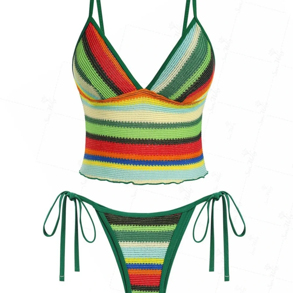 Vibrant Striped Crochet Bikini Set NWT - Picture 1 of 7